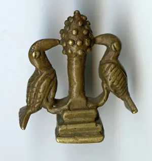 Pecking: Brass ornament, two birds and tree