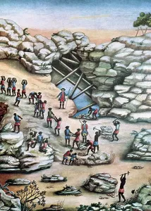 Diamonds: Brazil. Black slaves working in a diamond mine