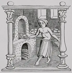 Moeurs: Bread making, 16th century. Engraving
