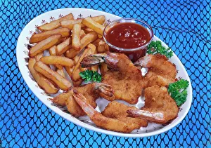 Garnish: Breaded Butterfly Deep Fried Shrimp on Platter