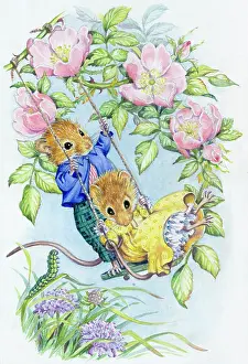 Briar: The Briar Swing - mice on swing on wild roses