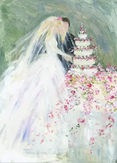 Bride and Groom cutting Wedding Cake