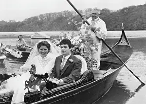 Malpas: Bride and groom in a gondola, Malpas, Cornwall