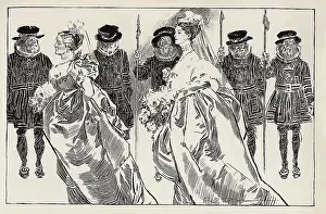 Nuptials: Bride and Mother walking before Royal Guards
