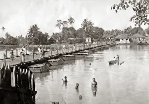 Ceylon: Bridge of boats, Ceylon, circa 1880s