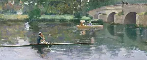 Lavery: The Bridge at Grez ' canoe and rowing boat