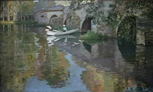Lavery: The Bridge at Grus ' women in boat on river