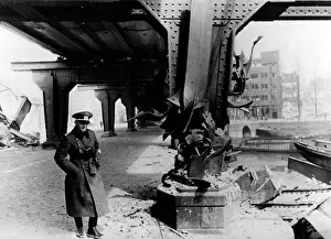 Blown: Bridge of a railroad blown up by the Dutch in Rotterdam