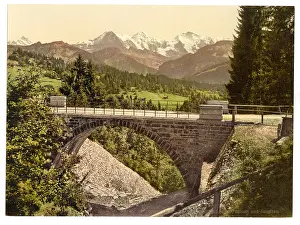 Eiger: Bridge at Saint Beatenberg, with view of Mount Eiger, Monch