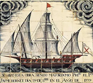 Majorcan: Brigantine (1779). Majorcan glazed tiles panel