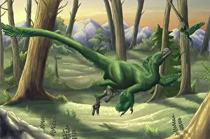 Mongoliensis: A bright green Velociraptor runs through a prehistoric ?
