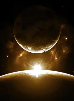 Sunbeam: A bright morning as the sunrise over the planet breaks the ?