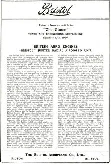 Aircooled: Bristol Jupiter Radial Aircooled Unit. Article In The Times