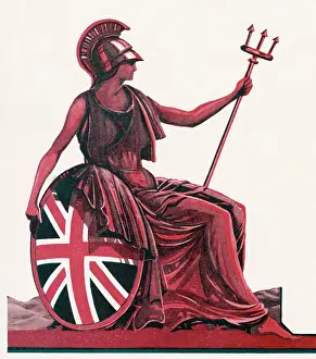 Archetypes: Britannia in profile with shield and trident