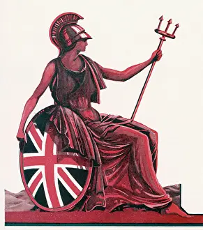 Archetypes: Britannia in profile with shield and trident