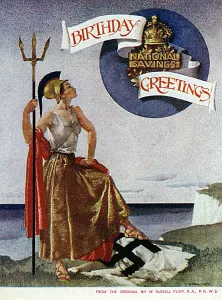 Symbolically: Britannia standing on White Cliffs - National Savings