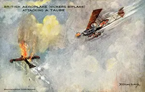 Taube: British Aeroplane (Vickers Biplane) attacking a Taube