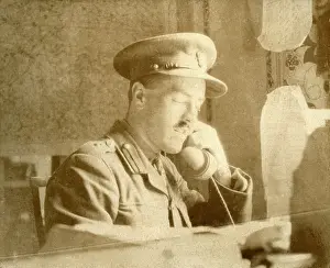 Majors: A British Army Brigade Major at work on the telephone