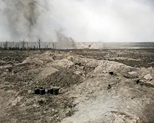 Bombard: British bombarding German trenches, Western Front, WW1