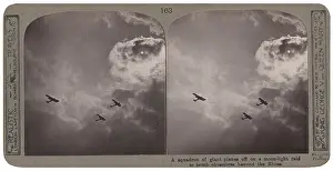Stereoscopic: British bomber squadron on night flight, WW1