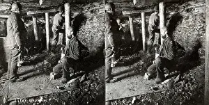Props: British coal mining - pitmen working. Photograph circa 1900