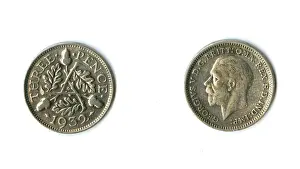 Acorns: British coin, George V silver threepenny bit