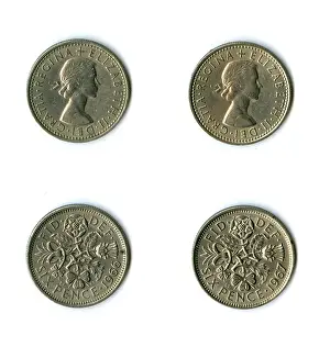 Leek: British coins, two Elizabeth II sixpences