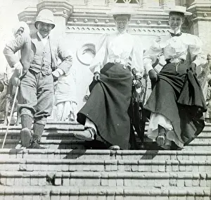 Boater: British colonial group in India, japes on steps
