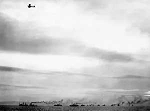 Airco: British DH6 biplane escorting convoy of ships, WW1