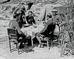 Civilised: British doctors sitting at a table, Western Front, WW1