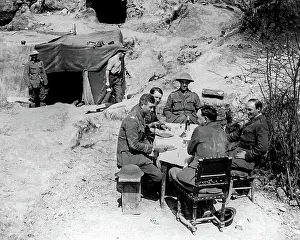 Civilised: British doctors sitting at a table, Western Front, WW1