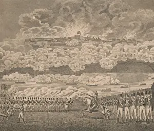 Redcoats: British engraving of 1814, depicting the burning