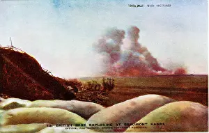 Hamel: British mine exploding at Beaumont Hamel, France, WW1