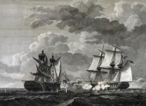 1812: British frigate HMS Macedonian being fired upon