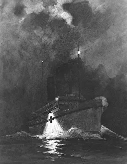 Netley: British hospital ship at night