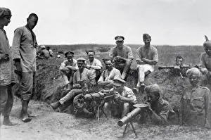 Gunners: British and Indian machine gunners with Vickers machine gun