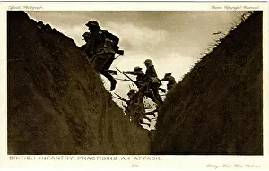 Practising: British infantry practising an attack, WW1