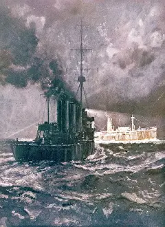Beacon: British naval patrol ship at night, WW1