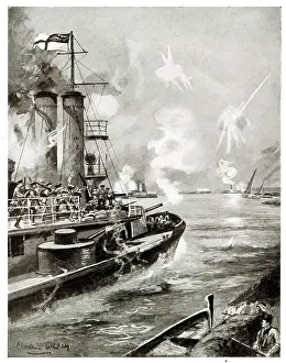 Tigris: British Navy attacking Turkish forces, River Tigris, WW1