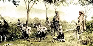 Sepoys: British Officers interrogating a prisoner, East Africa 1916