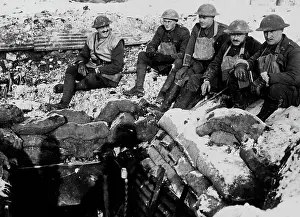 Corrugated: British officers outside dugout, Western Front, WW1