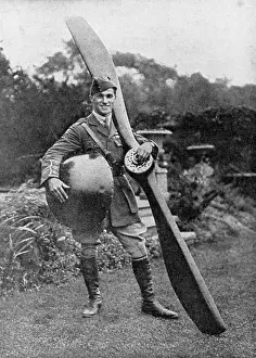 Trophies: British pilot Albert Ball posing with trophies