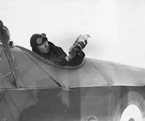 Attaching: British pilot with messenger pigeon, WW1