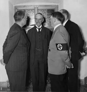 Interpreter: British PM Chamberlain with Hitler and Ribbentrop