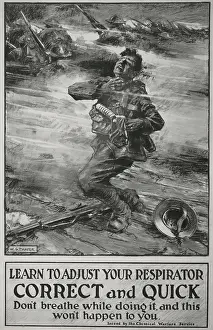 Respirator: British poster instructing soldiers in use of