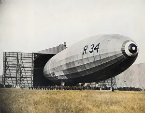 Rigid: British R34 airship emerging from hangar