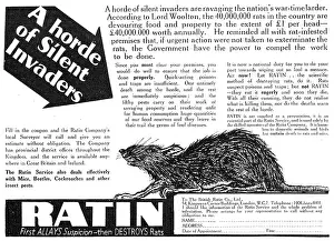 Ratin: British Ratin Rodent Control - 1941 Advert