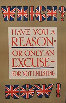 Excuse: British recruitment poster, WW1