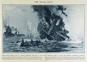 Heligoland: British rescuing men from German destroyer, Heligoland, WW1