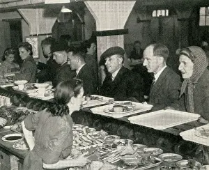 Cafeteria: British Restaurant, WWII - at the counter